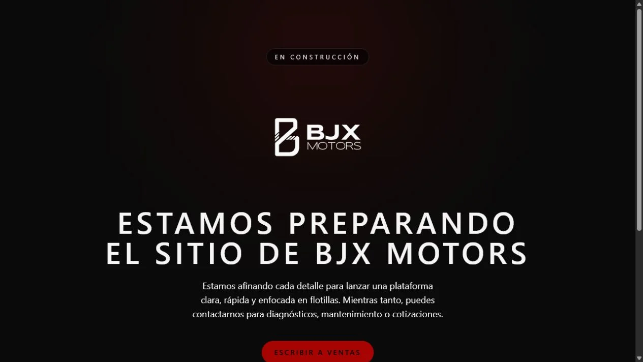 Vista previa de la página en construcción de BJX Motors