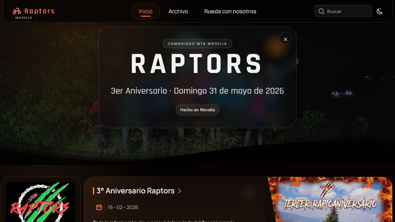Vista previa del sitio de Raptors Morelia